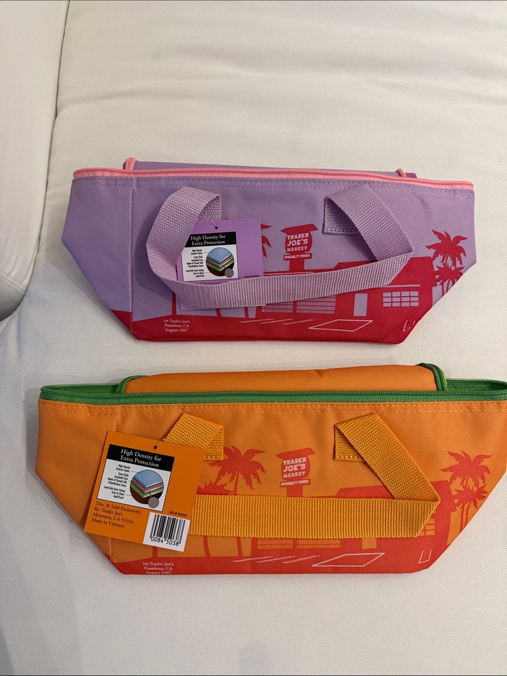 NWT Trader Joe's Tropical Lunch Tote - Pink & Lavender / Orange & Green